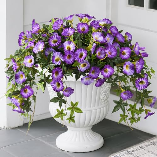 Artificial Fake Flowers Hanging Plants for Outdoor Spring Summer Decor, 2Pcs Faux Petunias Realistic Flowers Silk Morning Glory UV Resistant No Fade for Home Outside Garden Patio Yard Porch(Purple) by ZFProcess - Used condition - US$23.74