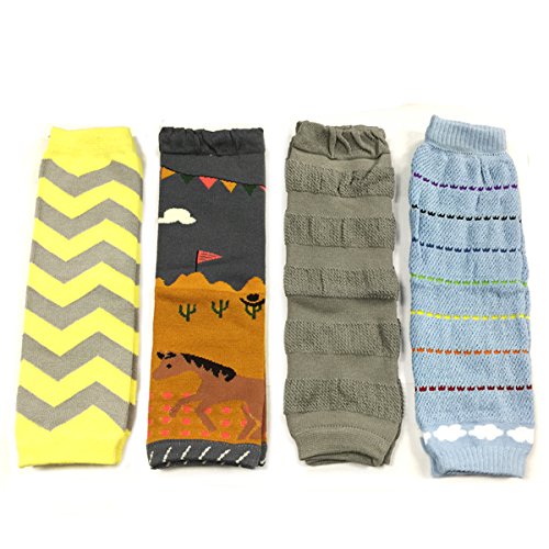 Wrapables Colorful Baby Leg Warmers Set of 4, Chevron, Pony, Grey Stripes, Clouds