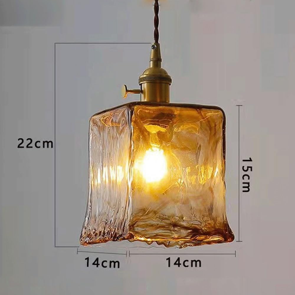 Mini Glass Light, Kitchen Island Square Lighting Fixture, Farmhouse Hanging Ceiling Lights with Adjustable Cord, E27 Chandelier for Dining Room Livi/C