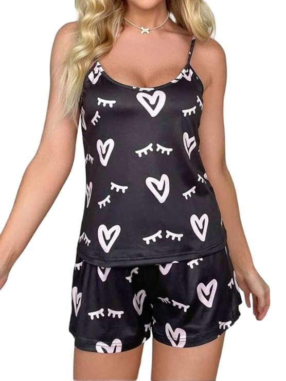 Image of Night Suit for Women - Soft Breathable Satin Fabric Stylish Shorts for Woman, Cute Printed Nightwear Western Co ord Set Sleepwear, Lounge Wear for Every Night