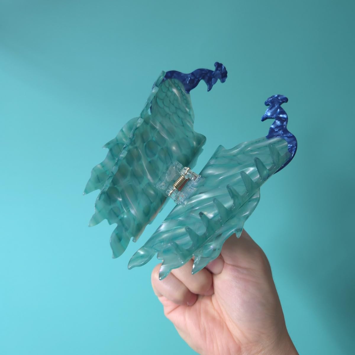 Fantasy Peacock Hair Clips,Cute Acetate Hair Clip,Peacock Big Claw Clips for Women,Cyan - Image 6
