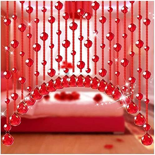 ひものれんビーズカーテン 暖簾 アーチ型ビーズカーテン ドアウェイズ分割器または窓のカーテンパネルの装飾のためのカラフルなクリスタルのぶら下げビーズ弦の カーテン Color Strands Width 140cm Size 35 スーパーセール期間限定 Red
