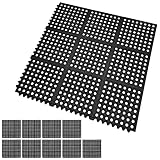 GolfStyle 滑り止めマット 屋外 90×90cm 連結可能 ゴムマット 野外 すべり止め 有孔 ラバー 業務用 介護 施設 玄関マット 歩行 雪 ゴルフ場 厨房 通路 廊下 ベランダ プール スロープ 階段 10枚セット ブラック 正方形