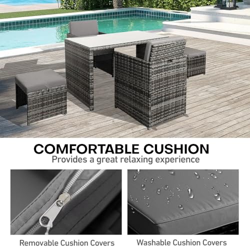 Panana 5 Pieces Rattan Garden Furniture Set 4 Seater Dining Table Chair Stool Cushioned Wicker Weave Outdoor Patio Set for Balcony Poolside Bistro 3 Panana 5 Pieces Rattan Garden Furniture Set 4 Seater Dining Table Chair Stool Cushioned Wicker Weave Outdoor Patio Set for Balcony Poolside Bistro - Image 3