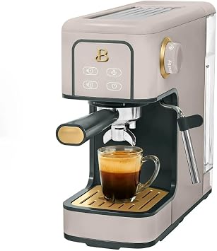 Slim Espresso Maker 20Bar Pressure, DualSpout 52 mm Portafilter, 50 oz Removable Tank, 2in1 Steam Wand & Touch Controls Porcini Taupe