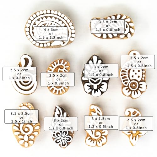 Image of Wooden Stamp Block, Printing Stamp Design Set - Block for Printing Saree Border, Dresses, Craft Card Making, Scrapbook, Clay Pottery | Set of 10 | Hashcart