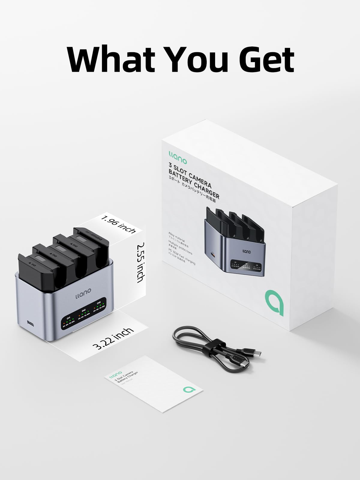 llano 3 pacchi di batterie LP-E17 & set caricabatterie rapido 30W: caricabatterie a 3 slot per Canon EOS R50 R8 R10 R100 RP T6i T7i T8i T6s SL2 SL3 M3 M5 M6 77D 200D 250D 750D 760D 800D 8000D, USB-C