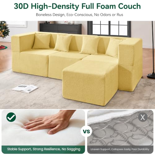 Image of MONVANE 103 inch L-Shaped Modular Sectional Sofa, Yellow