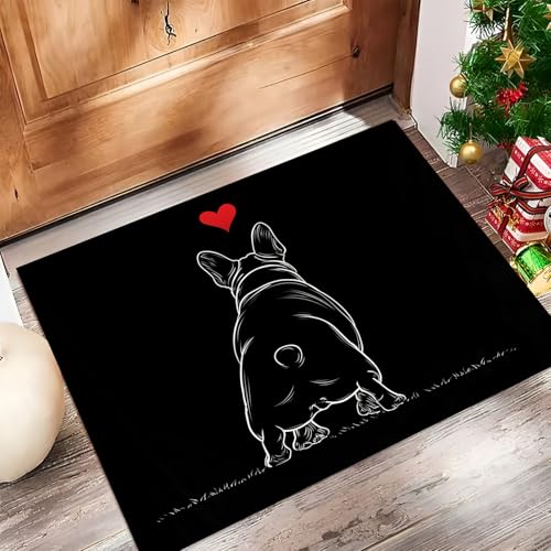 Fußmatten Für Den Innenbereich, Französische Bulldogge Maschinenwaschbar 50 X 80 cm, Weich Saugfähig Fußmatten, Mit Rutschfester Rückseite Fußmatte Schwarz Einfacher Animalprint