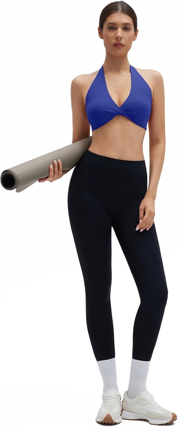 SUUKSESS Women Workout Padded Halter Sports Bras Yoga Twist Deep V Crop Tank Tops - Image 5