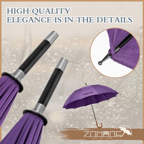 ZOMAKE Large Umbrella Windproof Strong,Umbrellas Wooden Handle for Mens Women,55inch,12 Ribs Stick,Purple - Image 5
