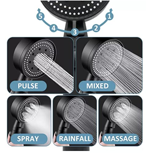 Handheld Showerhead And Hose Set, 5 Mode Adjustable Shower Head, Metal Shower Head Silver #TOP2