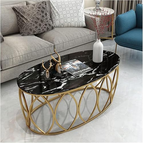 Image of Nordic Oval Low Table with Thick Wooden Top for Apartment Living Room Sofa and Coffee Table for Your Luxurious Living Space - Damp-Resistant Home Center Table Black Gold