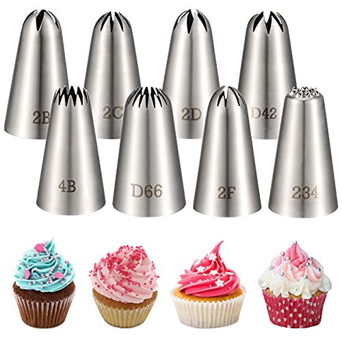Fanshiontide 8 Pack Large Seamless Stainless Steel Icing Piping Nozzle Tip Set