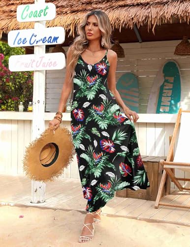 Image of Zeagoo Womens Summer Maxi Dress Spaghetti Strap Casual Printed Dress Boho Floral Beach Sundress,
