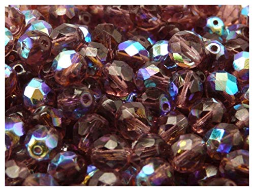 100pcs Czech Fire-Polished Glass Beads Faceted Round, 8mm, Amethyst AB by SCARA BEADS GET INSPIRED - Used condition - Image 2