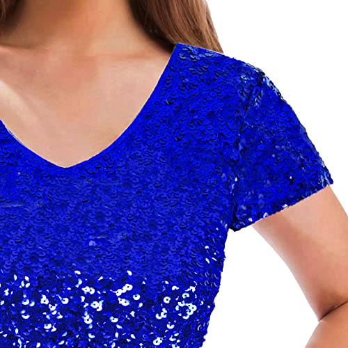 Image of MANER Women's Sequin Glitter Short Sleeve Dress Sexy V Neck Mini Party Club Bodycon Dresses