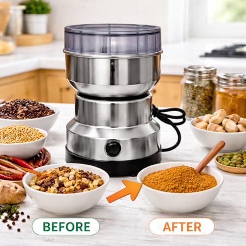 Image of Grinder Machine for Kitchen Small, Stainless Steel, High Speed Dry Grinder for Nuts, Spices, and Coffee Beans, Portable Electric Grinder, Small Mixer Grinder