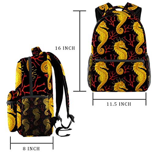 Sac à dos motif hippocampe jaune et corail haute capacité - 2