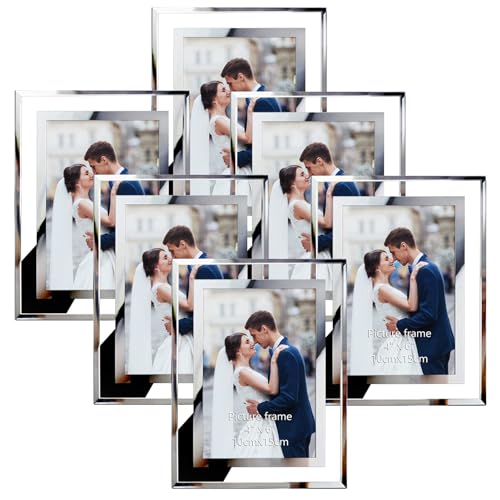 Hoikwo 6 Pack Photo Frames,4x6 Picture Frames with Silver Mirrored Glass, Multi Picture Frames for Tabletop Display