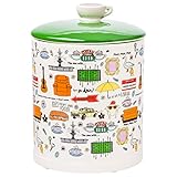 Tarro de galletas: almacena tus galletas y otros dulces en este adorable tarro de cerámica de 8 pulgadas. Con toneladas de divertidos iconos de Friends como una impresión completa