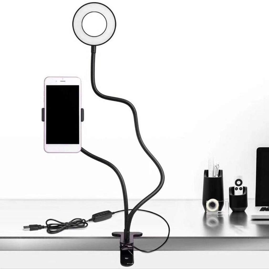 Soporte Perezoso para Teléfono Móvil Selfie, con Transmisión De Luz En Vivo con Temporizador Led, 3 Modos De Iluminación Regulables, Adecuado para Todos Los Teléfonos Móviles Negro