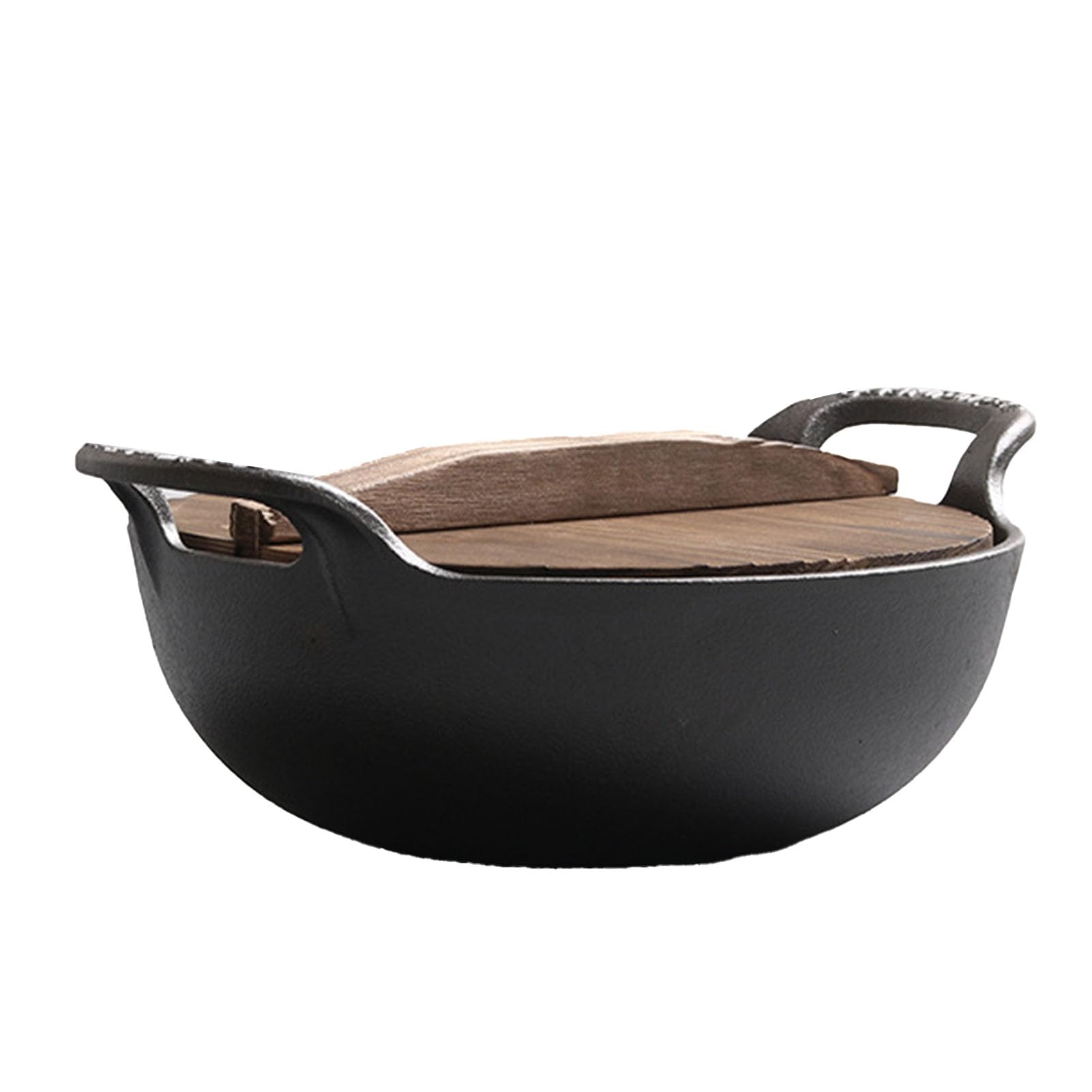 LICAEVEY Wok Antiadherente de Hierro Fundido, Construcción Espesada para una Distribución Uniforme del Calor para Cocinar en Casa, 11,8x11,8x3,7 Pulgadas (30 cm/11,8 pulgadas)