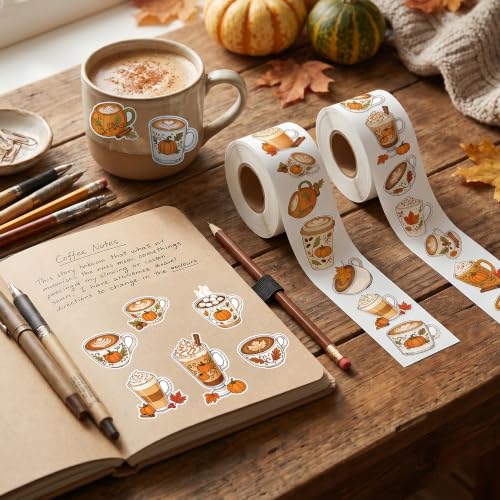 Image of Autumn Latte Coffee Self Adhesive Sticker for Laptop DIY Gift | Waterproof, Self Adhesive Vinyl Decal, Bright Color Clear Printing, Easy Peel