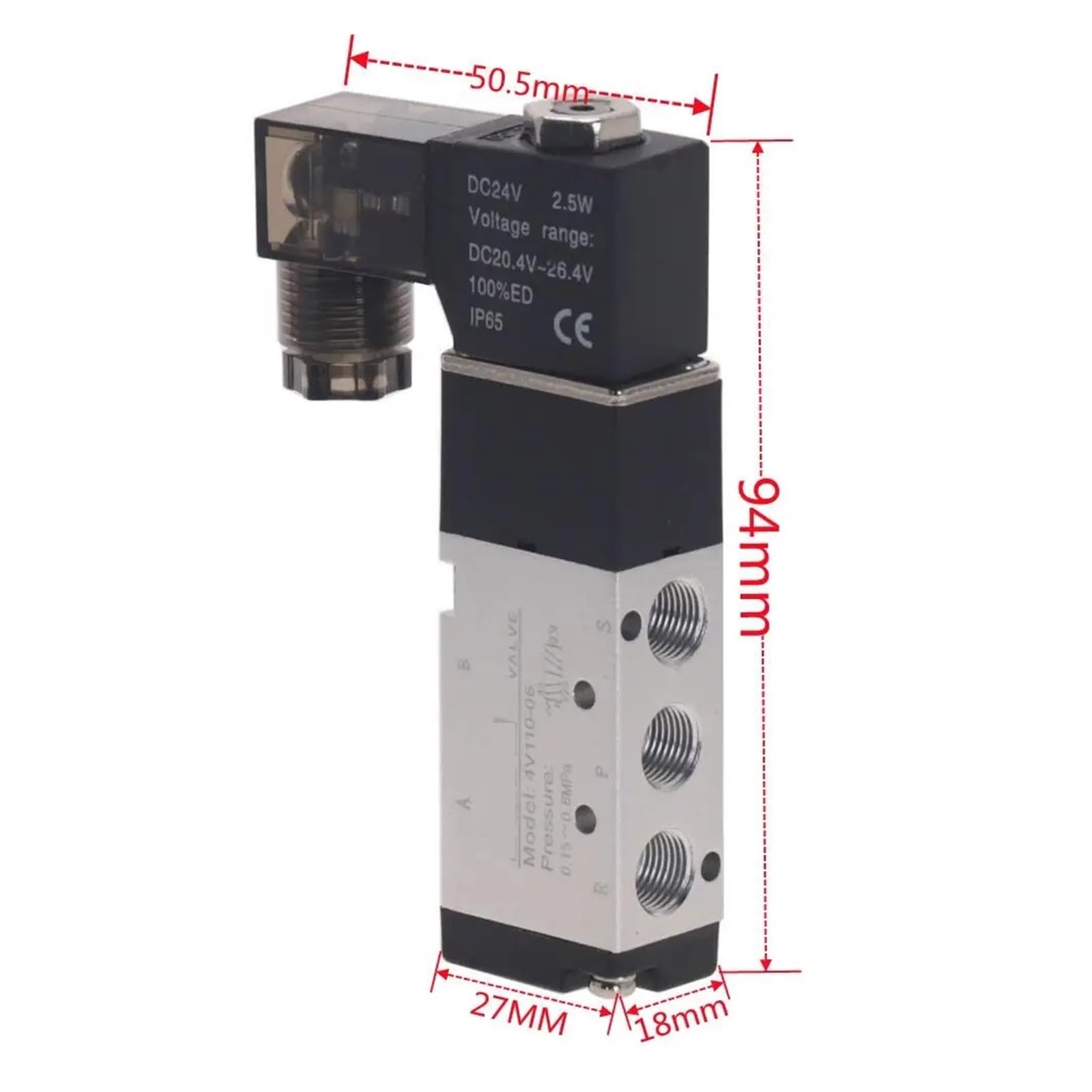 Elektromagnetyczny zawór pneumatyczny 4V110-06 5-drożna 2-pozycyjna sprężarka powietrza 12V 24V 110V 220V (ONLY 4V110-06 LED, AC110V)