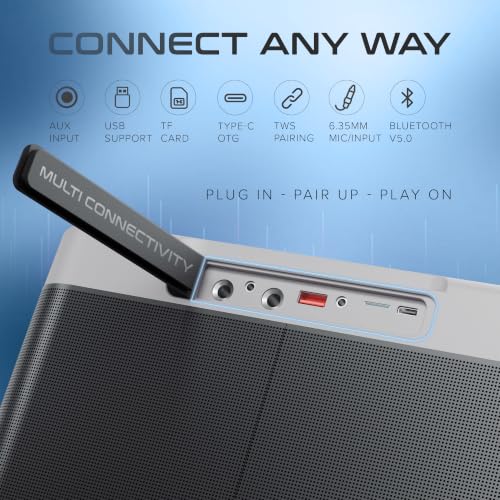 Image of Lenyes S832 160W Bluetooth Party Speaker, 2 Wireless Mics, 20000mAh Battery, 10Hr Playtime, Guitar and Mic Input, USB TF AUX, TWS Stereo, EQ and Echo Control, Karaoke Speaker (Black)