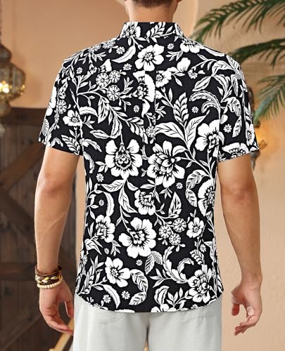 DEMEANOR Hawaiian Shirt for Men Short Sleeve Floral Button Down Shirt Tropical Hawaiian Shirts Casual Linen Shirts Beach - Image 5