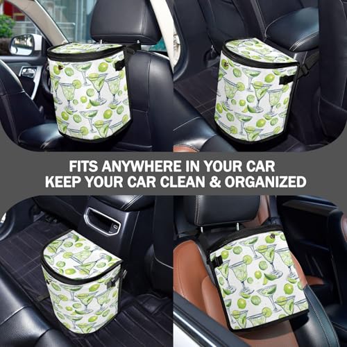 Image of Car Trash Can Lemon and Margarita Alcohol Cocktail Car Garbage Bag with Lid Hanging Waterproof Leak Proof Vehicle Storage Bin