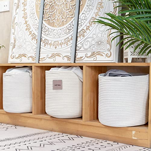 Voten Storage Cubes Baskets Bins Organizer 11X11X11'' Fit 12X12''Cube Storage Organizer Bookcases Shelves,Durable Woven Cotton Storage Basket For Organizing,Round 3Pack Off White #TOP3