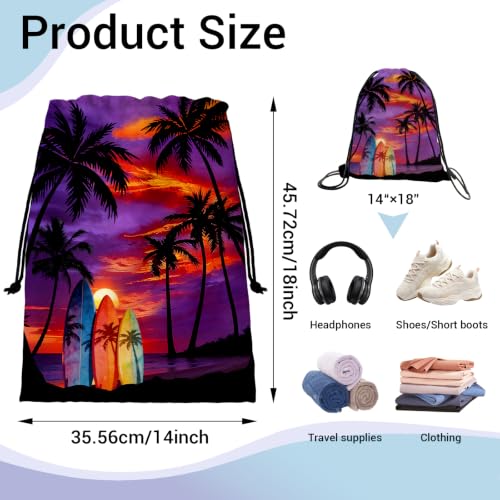 Image of Purple Palm Trees Drawstring Storage Bag Pouch Athlete Bag for Swimming