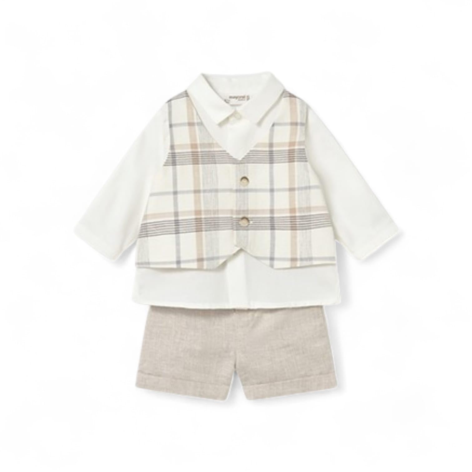 Mayoral Completo neonato cerimonia bettesimo 12 mesi - 80 cm color beige con panciotto gilet e pantalone corto