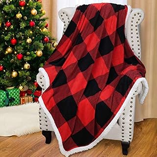 Catalonia Classy Sherpa Throw Blanket Super Soft Flannel Fleece Couch Blanket Plaid Design Reversible Bed Blanket for All Season, 150 x 130 cm (Black Plaid)