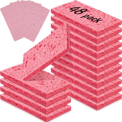 Image of Zhengmy 48 Pieces Sponges Bulk Sponges Kitchen Compressed Sponge Natural Dish Sponge Compressed Wood Pulp Cleaning Without Scratching for Kitchen Bathroom, 3.9 x 2.4 x 0.12 Inch (Pink)