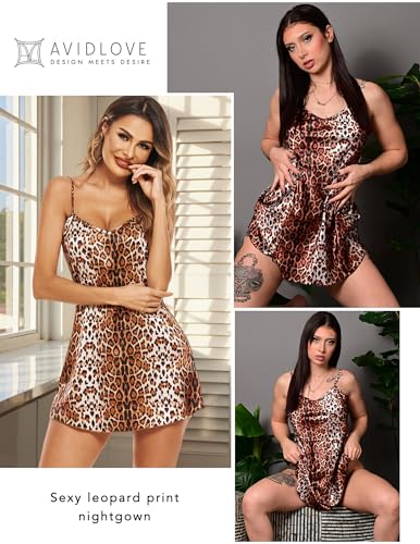 Image of Avidlove Satin Nightgowns for Women Silk Slip Dress Sexy Sleepwear | Adjustable spaghetti straps,elegant V neck,flattering mini lingerie dress,comfortable all day wear