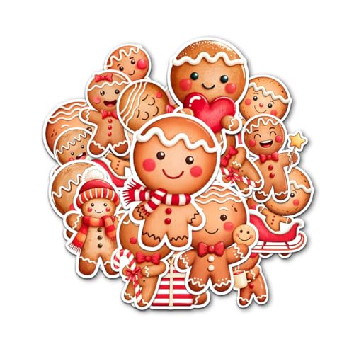 (12pcs-3in) Christmas Gingerbread Sticker Stickers with Cute Cookie Designs