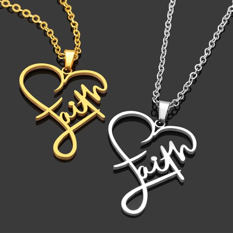 Stainless Steel Faith Pendant Necklace Heart Shaped Word Letter Faith Positive Encouragement Memorial Necklace Gift for Women Friends3
