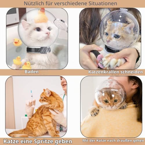 Transparenter Katzenmaulkorb mit atmungsaktiver Kapuze, Verstellbarer Astronautenhelm, verhindert das Beißen von Haustieren, Kauen, Fellpflege, Hoqqf, Ballmaske für Aggressive Katzen (L)