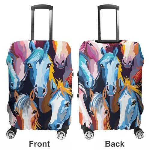 Colorful Cartoon Horses Luggage Cover Tsa Approved Suitcase Covers for Luggage Elastic Washable Suit Case Covers Anti-Scratch Travel Luggages Sleeve Suitcase Protector Fits 19-30 Inch Case(L)3