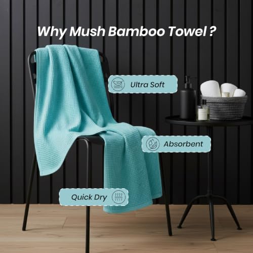 Image of Mush Bamboo Dual Texture Waffle Terry Bath Towel Set of 3 | 500 GSM Ultra Soft, Highly Absorbent, Quick Dry Towels | Large Towels for Bath, Gym, Spa | Charcoal, Blue & Grey (70x140 cm)