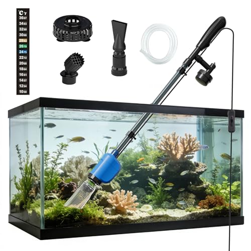 6-in-1 Electric Aquarium Gravel Cleaner, 530GPH Fish Tank Vacuum with Water Changer & Sand Washer, Quiet 32W Pump, Telescopic Pole for Freshwater & Saltwater Tanks (Blue)
