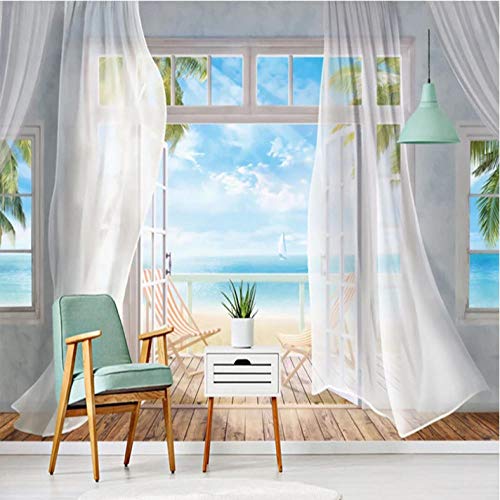 Papier Peint 3D Effet Fenêtres modernes la mer Moderne Papier Peint Intissé Décoration Murale XXL Poster Tableaux Muraux Tapisserie Trompe l'oeil Poster Geant Mural...