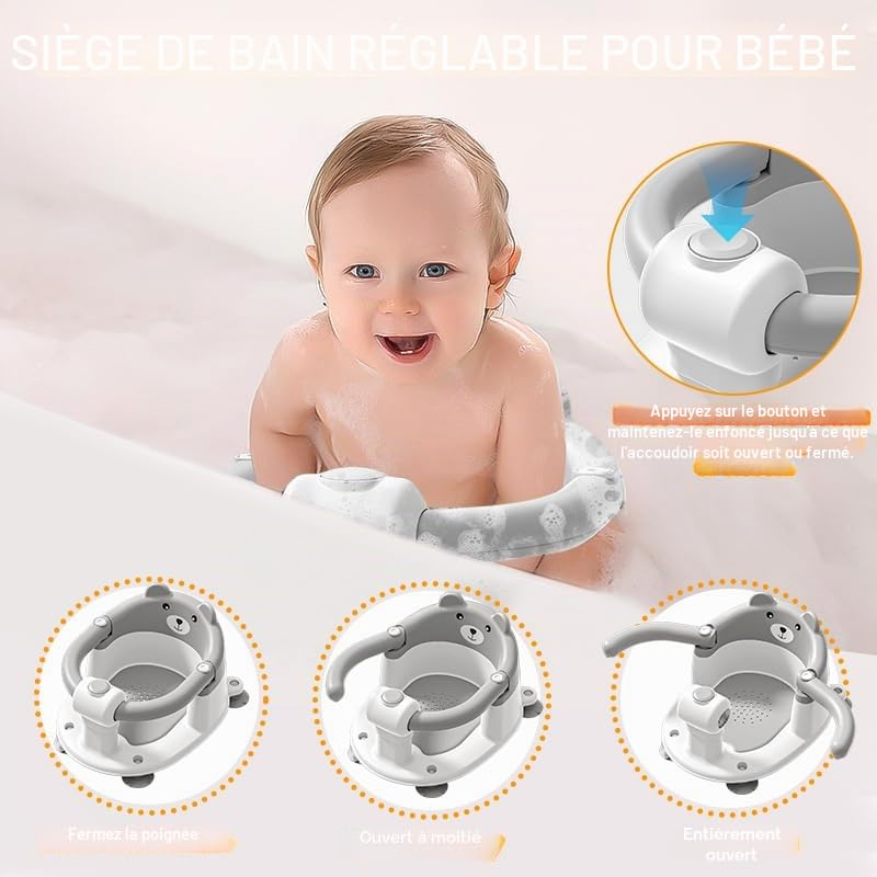 Siège de bain bébé 6 mois et plus gris avec coussin et ventouses - 5