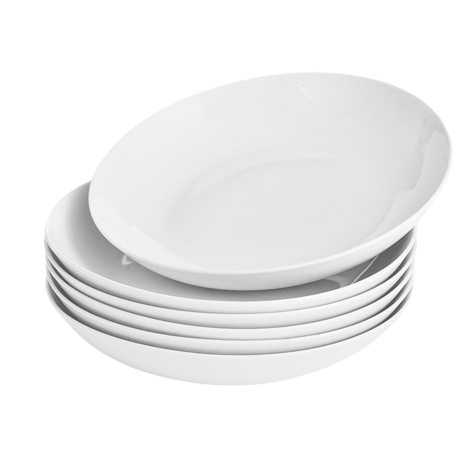 Miicol White Pasta Bowls 28 oz / 800ml, Ceramic Salad Bowls Set of 6, Wide and Shallow Serving Bowl 8.25 inch / 21cm, Large Pasta Plates, Serving Dish for Soup, Dinner, Microwave and Dishwasher Safe