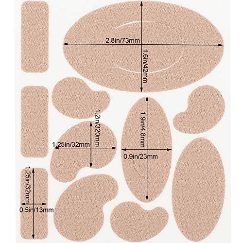 Moleskin Tape Flannel Adhesive Pads Stickers Blister Prevention Pads Anti-wear Heel Pads for Feet Fabric Padding, 11 Shapes (110 Pieces)