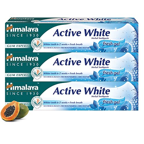 Himalaya Active white Gel | Herbal toothpaste with fruit enzymes |Teeth whitening |Anti bacterial |Paraben and bleach Free|100% vegetarian-75ml (Pack of 3)