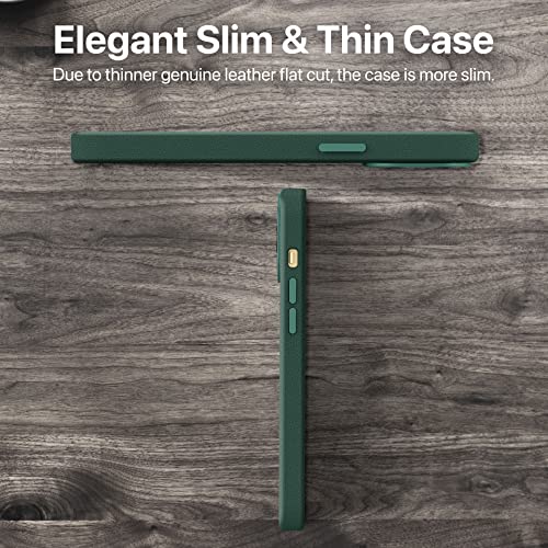 Image of Vaku Luxos Lexza for iPhone 14 Cover Case, Premium Leather, Military-Grade Protection, Slim, Thin Compatible with iPhone 14 Back Cover - Green